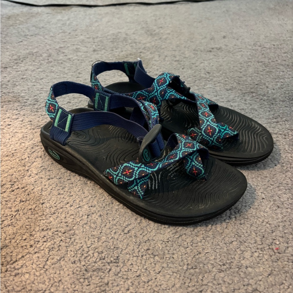 Chaco Women's Teal & Black Patterned Strappy Sandals